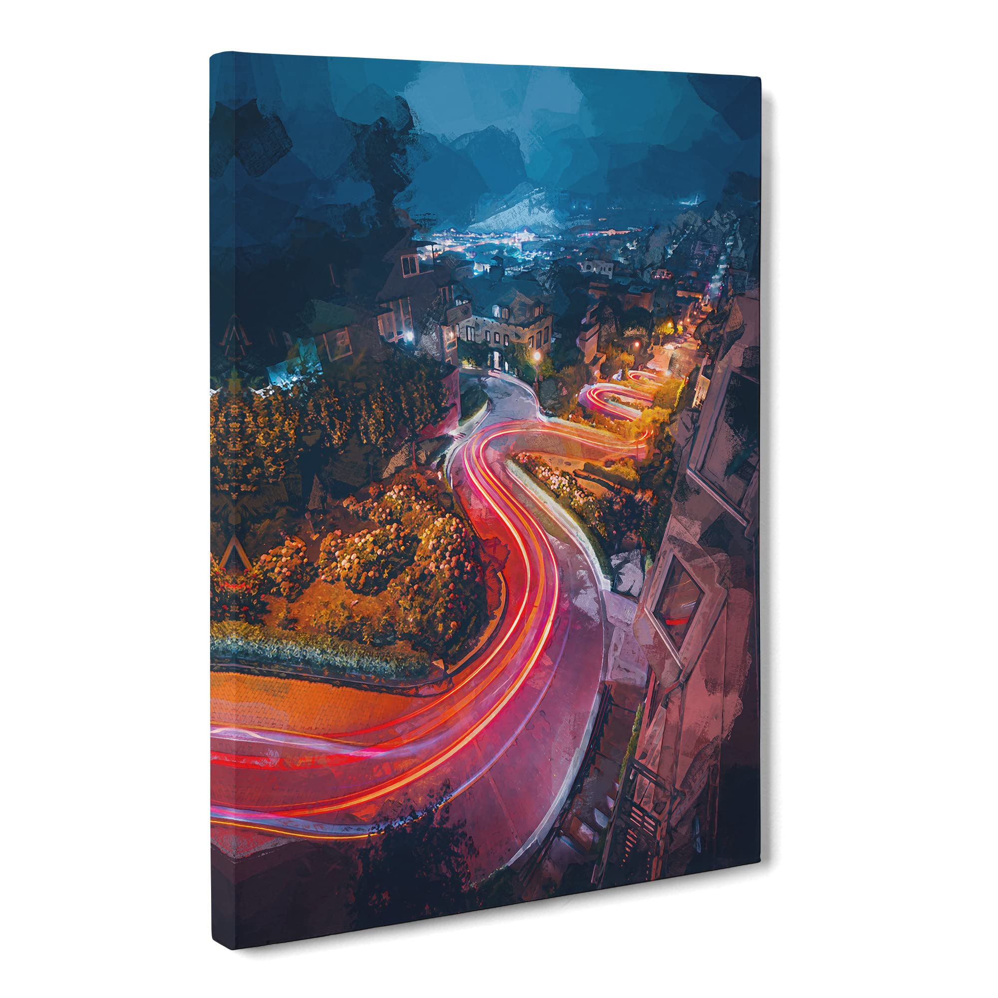 Top Of Lombard Street In San Francisco Canvas Print | Gallery Wrapped 30mm Frame Wall Art | 20x14 inches | Ready to Hang | Abstract Cityscape Picture | Living Room Bedroom Lounge Office