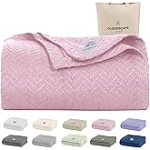 Cloud Scape Linen 100% Cotton Blanket King 92x108 Seashell Pink- Cozy Herringbone Weave, Fits Up to Cal King Beds, Breathable Softness, All-Season Warmth, Heavy Layering Winter Blanket