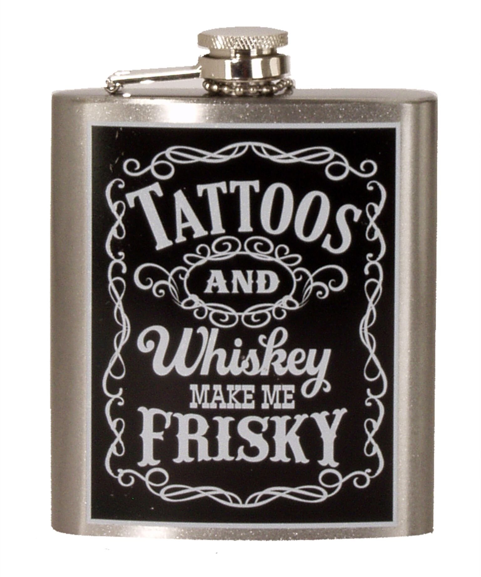 Spoontiques 15751 Tattoos and Whiskey Flask, Stainless Steel, Silver