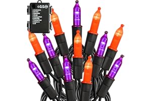 TW SHINE Battery Operated Halloween Lights Outdoor, 50 LED 16FT Orange and Purple String Lights, Waterproof Mini String Lights with 8 Modes, Halloween Decorations for Indoor Patio Party Decor