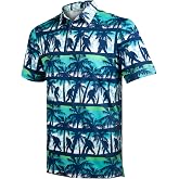Golf Shirts for Men Short Sleeve Moisture Wicking Printed Performance Polo | Men's polo shirts in moisture-wicking quick-dry polyester with short sleeves and a collared fit for golf or casual wear.