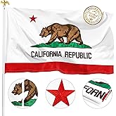 XIFAN Premium California State Flag 3x5 - Double Sided Embroidered Heavy Duty 300D Nylon - CA Republic Bear Flag Outdoor - Vibrant Print Waterproof