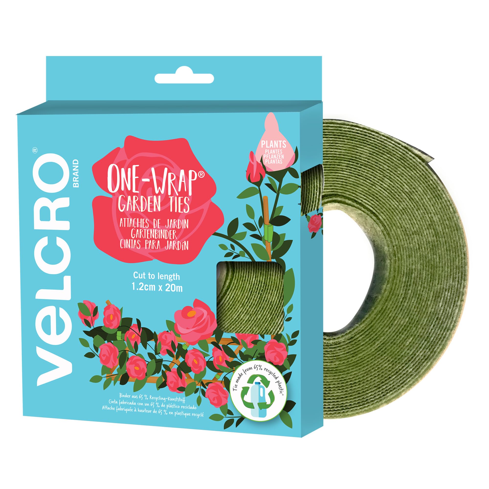 VELCRO Brand | One Wrap Garden Ties | Cut to Length Roll | Garden Accessories | Gentle on Plants | Made from Recycled Plastic | 1.2cm x 20m