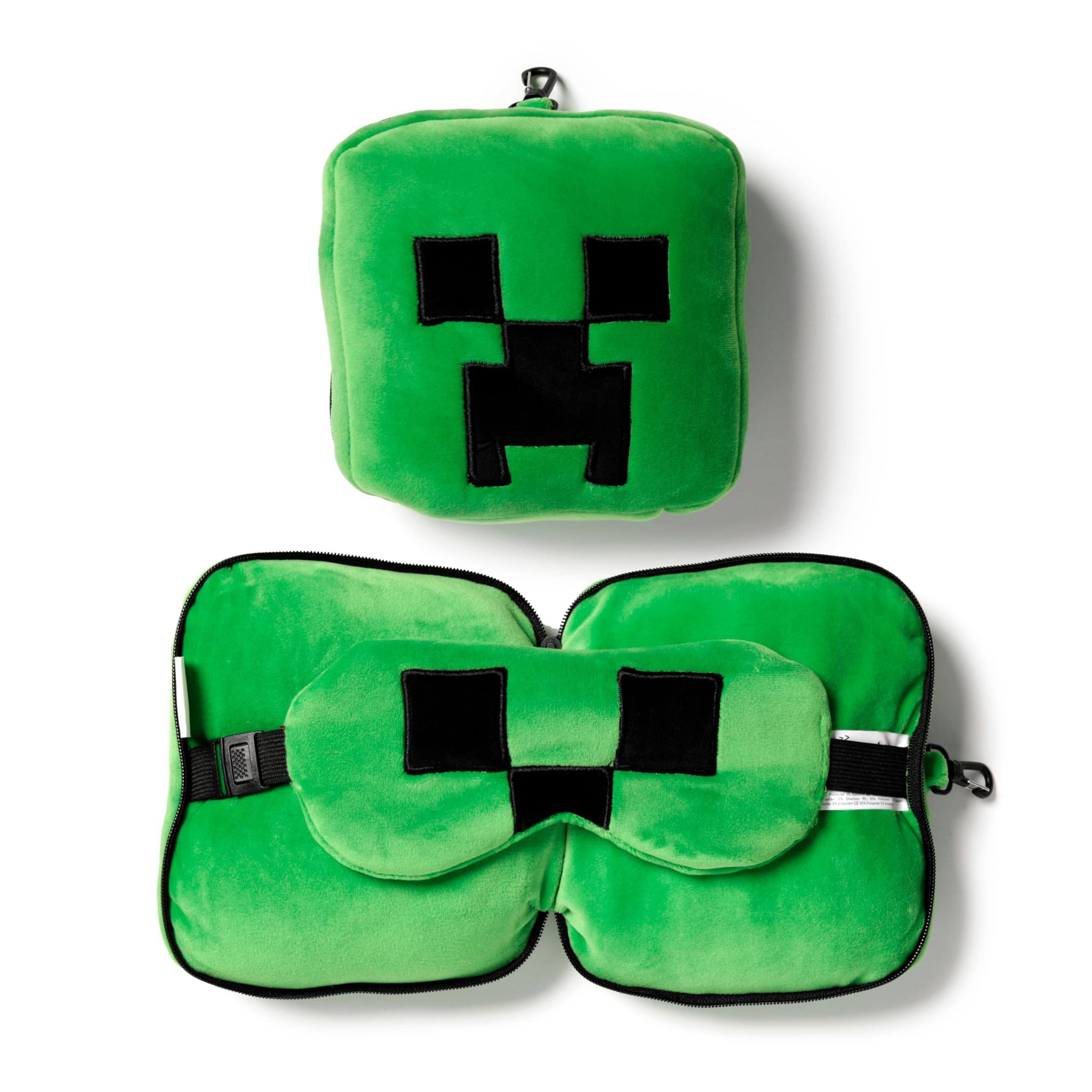Relaxeazzz Minecraft Creeper Shaped Plush Travel Pillow & Eye Mask - Sleep Eye Mask Masks - Kids Travel Accessories for Sleeping Airplane - Flight Plane Neck Pillow Pillows