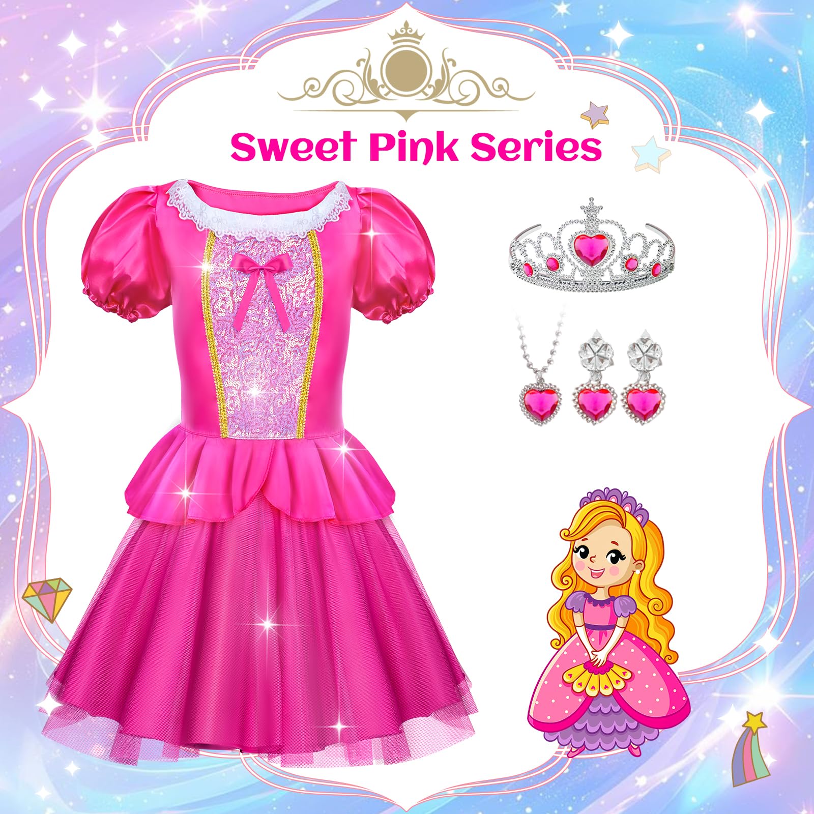 Tlooe Tlooe Princess Dress Up for Girls - Dress up Clothes for Toddler Girl,Role Play Costume Princess Toys Christmas Birthday Gifts Set for Age 3-8 Year Old