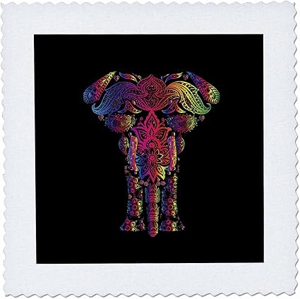 Amazon Co Jp 3drose Uta Naumann水彩イラスト動物 ファンタジーカラフルfloral Mandala動物象アフリカonブラック キルト正方形 x Inch Quilt Square Qs 8 ホーム キッチン