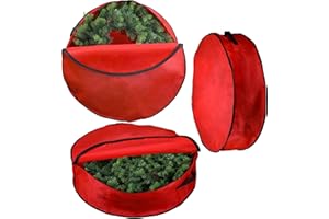 Iconikal 3-Pack Wreath Storage Bag with Handle 30-Inch Diameter Red Zippered Christmas Holiday Garland Organizer Tear-Resistant Protective Bulk Pack