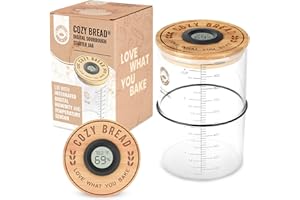 Cozy Bread® Digital Sourdough Starter Jar – 34oz Glass Fermentation Jar with Digital Temperature & Humidity Sensor | Perfect for Growing Sourdough Starter | USA Brand