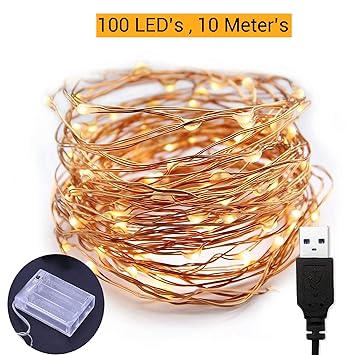 TIED RIBBONS 10 Meter 100 LED Fairy String Lights - USB and Battery Operated - Decorative