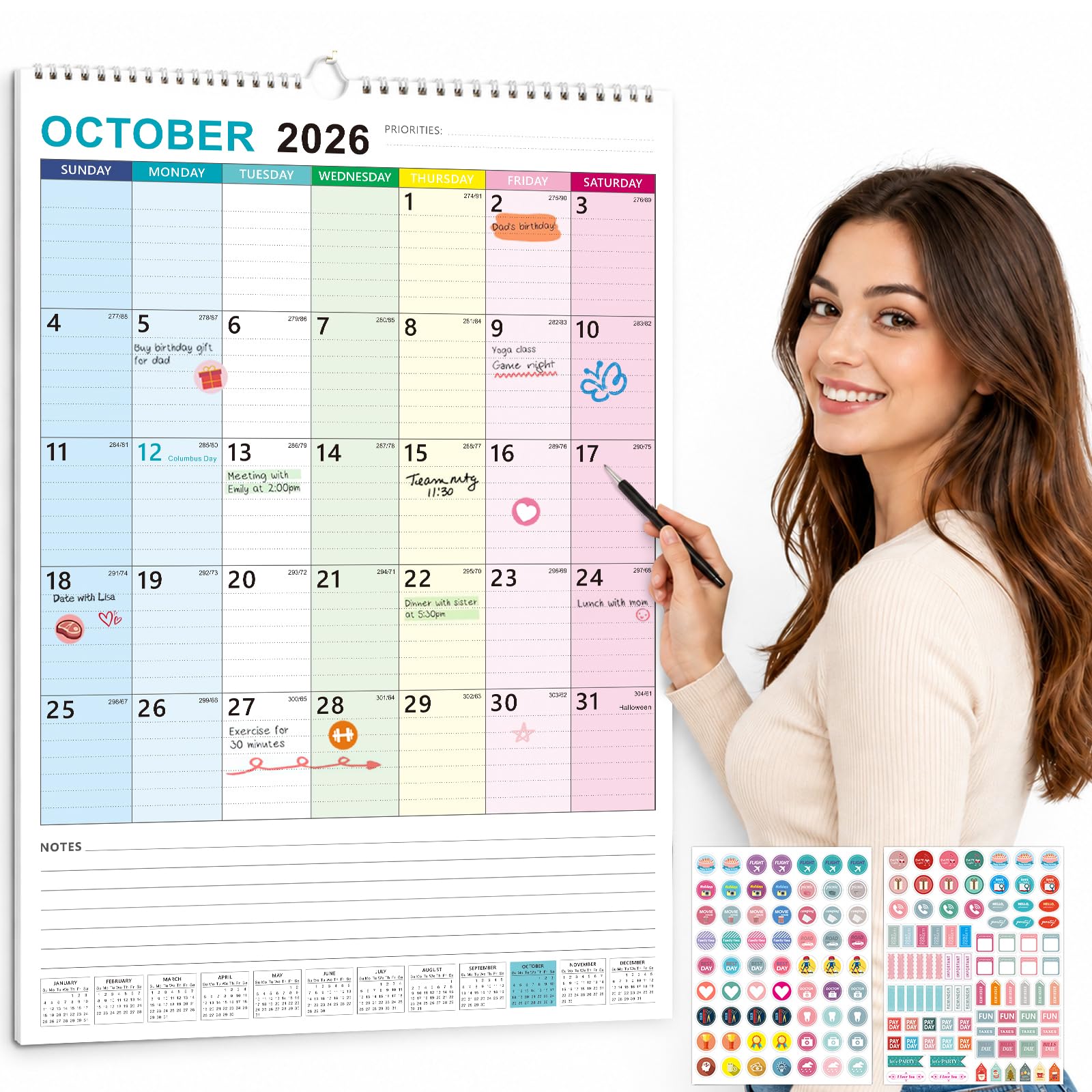 Large Wall Calendar 2027-2028 Hanging Calendar Oct 2026 - Jun 2028 15"x22" | 21 Month Extra Large Hanging Calendar, Monthly D