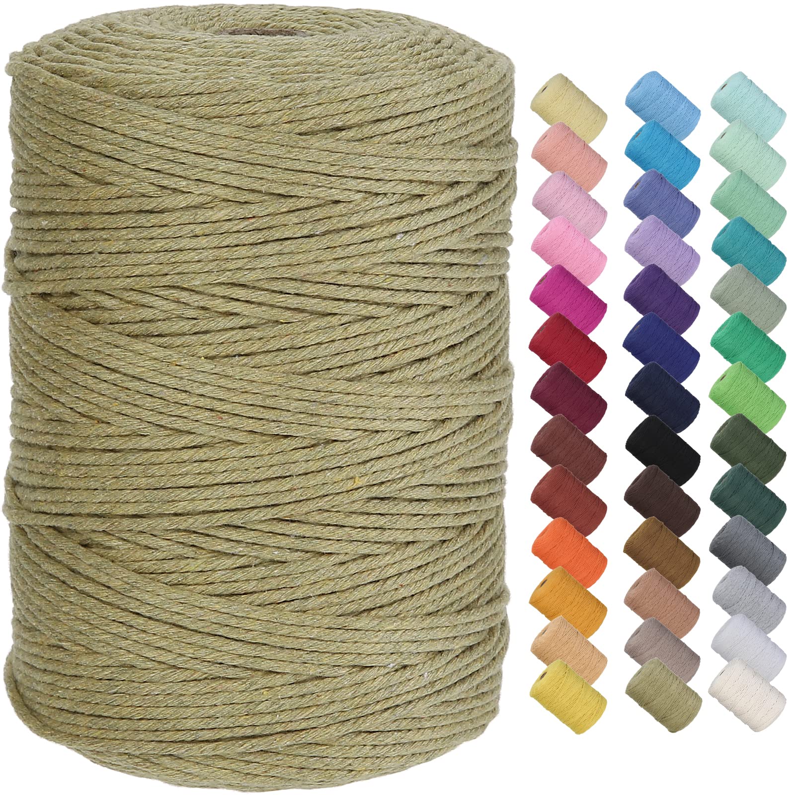 GOHOF Macrame Cord 3mm x 300m Premium Cotton Macrame Rope, 4 Strand Twisted Soft Cotton Cord, One of The Most Perfect Materials for Macrame Art, Cotton String Without Chemicals (Dark Khaki) — image 1