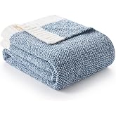 Snuggle Sac Blue Throw Blankets for Couch, Reversible Super Soft Warm Blankets Cozy Knit Blanket Fuzzy Plush Throws for Sofa, Bed, Gift, Heather Blue, 50 x 60 inches