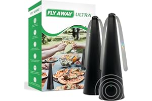 FLY AWAY PRODUCT Fly Away Ultra - 2 Pack Rechargeable Outdoor Fly Fans for Tables with Ultrasound, Outdoor or Indoor Tabletop use, Restaurant, Barbeque, Events, Deter Flies, Wasps, Bees, Moscas and Bugs, Hanging Hook.