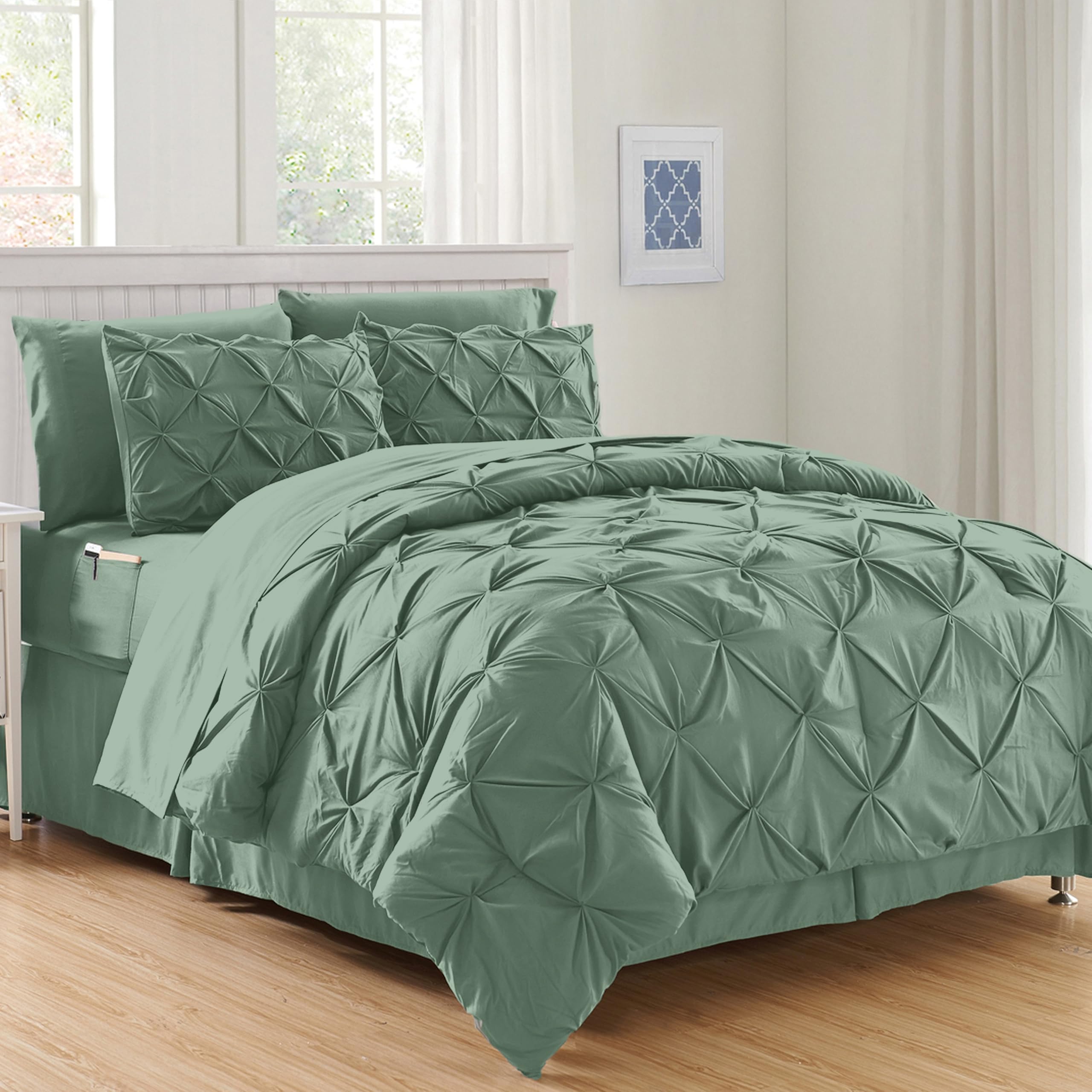 Elegant Comfort Luxury Softest, Coziest 8-Piece Bed-in-a-Bag Comforter Set - Silky Soft Complete Set Includes Bed Sheet Set with Double Sided Storage Pockets, Twin/Twin XL, Smoke Green Image Elegant Comfort Luxury Softest, Coziest 8-Piece Bed-in-a-Bag Comforter Set - Silky Soft Complete Set Includes Bed Sheet Set with Double Sided Storage Pockets, Twin/Twin XL, Smoke Green Image