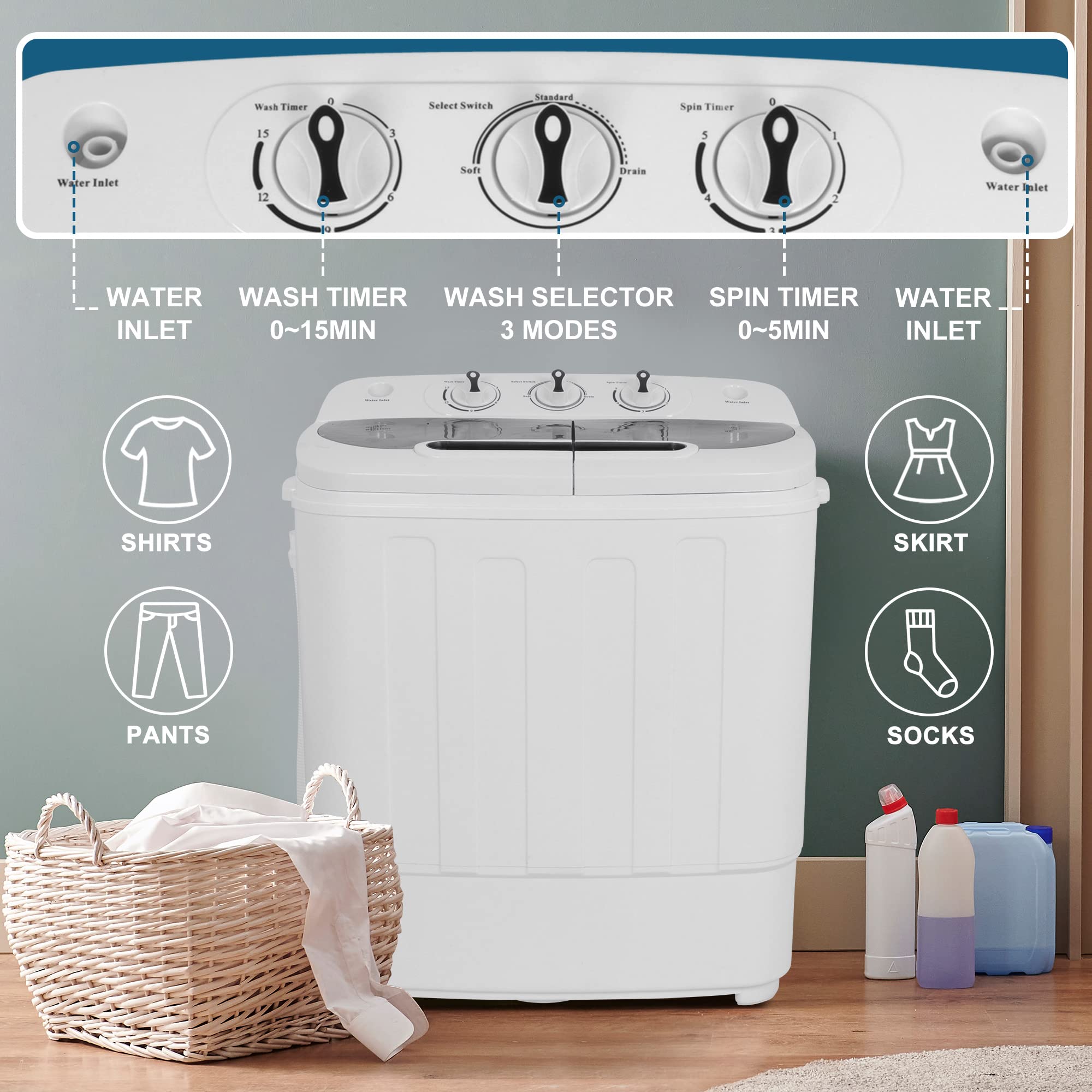 SUPER DEAL Compact Mini Twin Tub Washing Machine 13lbs Capacity