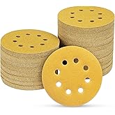 POTUINOM 100PCS 5 Inch 8 Hole Sanding Discs 120 Grit,Gold Round Hook and Loop Sandpaper for Random Orbital Sander