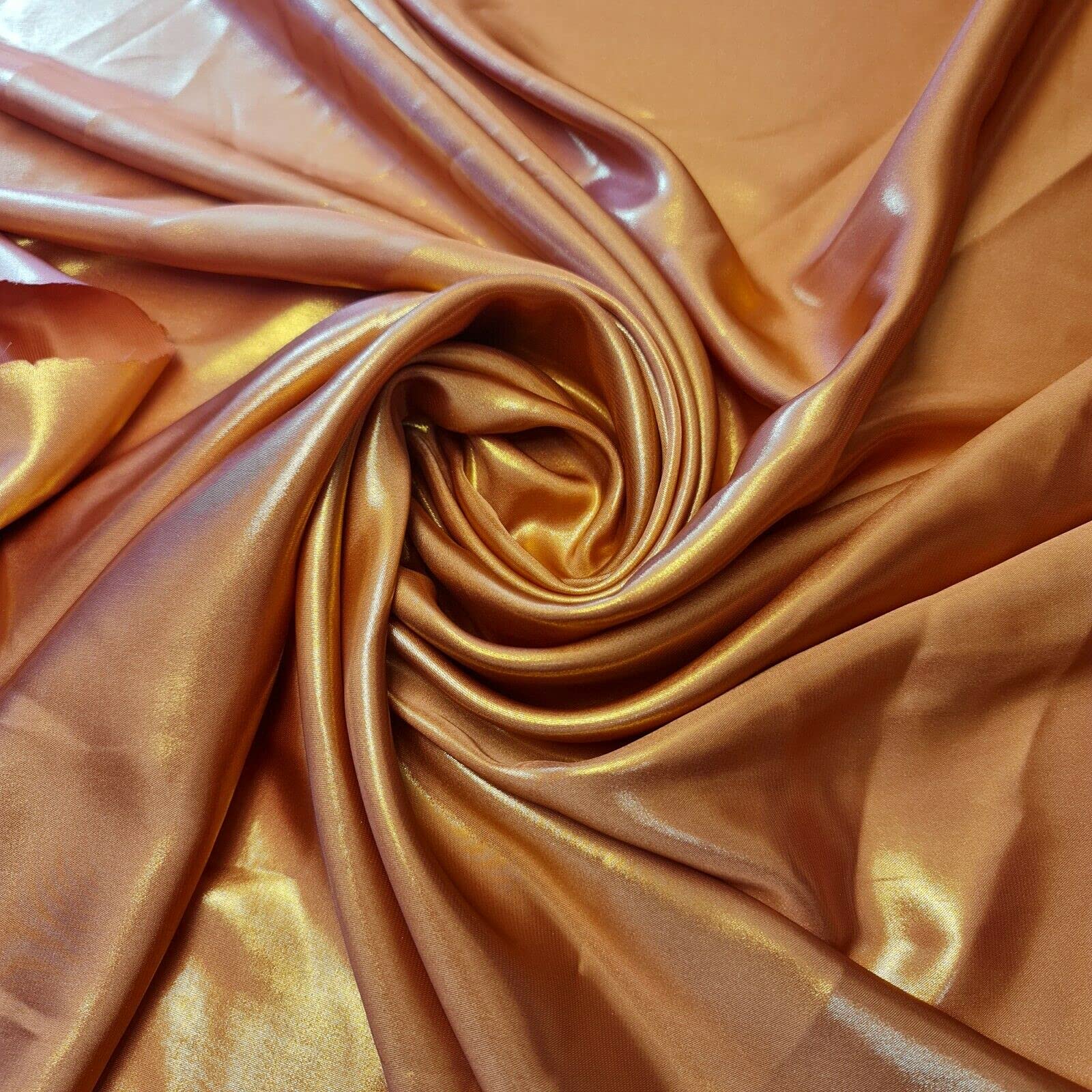 Lightweight Gold Shimmer Polyester Silk Charmeuse Silky Satin Finish, Dressmaking, Bridal, Prom, Décor - Craft Fabric Material 58" - 150 cm Wide Sold in Various Pre - Cut Lengths (Peach)
