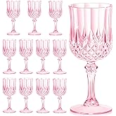 HTTBEIZI 7OZ Plastic Wine Glasses, Disposable Goblets Drinking Glasses Crystal Vintage Water Cups Unbreakable Champagne for Valentine’s Day, Wedding, Parties (12, Pink)