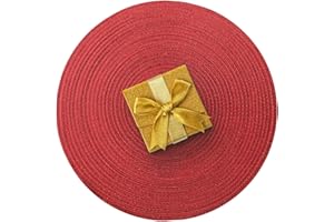 AHHFSMEI Round Braided Placemats 15 Inch Round Table Mats for Dining Tables Natural Woven Heat Resistant Place mats Set of 6 (Christmas red, 6)