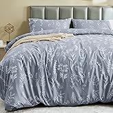 MUXHOMO Duvet Cover King Size, Reversible Floral Grey Duvet Cover Set with Zipper Closure, 3 Pieces Botanical Patterns Soft Microfiber Bedding Set (90"x104", 2 Pillow Cases 20"×36")