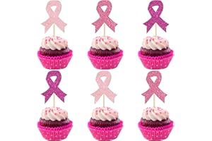 ZHUOWEISM 24 PCS Ribbon Breast Cancer Awareness Cupcake Toppers Glitter Pink Ribbon Fight Hope Believe Breast Cupcake Picks for Pink Ribbon Breast Cancer Party Cake Decorations Supplies Colorful