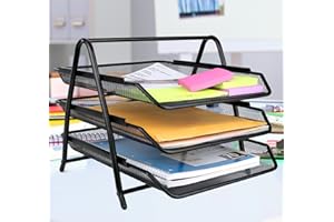 Greenco Letter Tray Desk Organizer, 3-Tier Mesh Paper Tray - Document, Letter, Office Paper Organizer for Desk - Paper Holder for Desk - Desk Tray -Desk Paper Organizer, Black