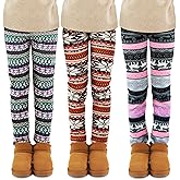 TODDOR 3 Pack Girls Printed Fleece Lined Leggings Thick Thermal Tights Warm Ankle Length Pants Winter Clothes for Kids