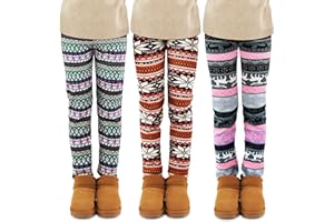 TODDOR 3 Pack Girls Printed Fleece Lined Leggings Thick Thermal Tights Warm Ankle Length Pants Winter Clothes for Kids