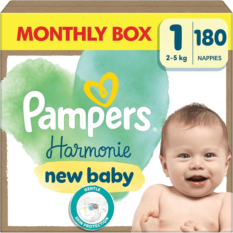 Pampers Harmonie Nappies Size 1 180 Nappies 2kg-5kg Monthly Pack