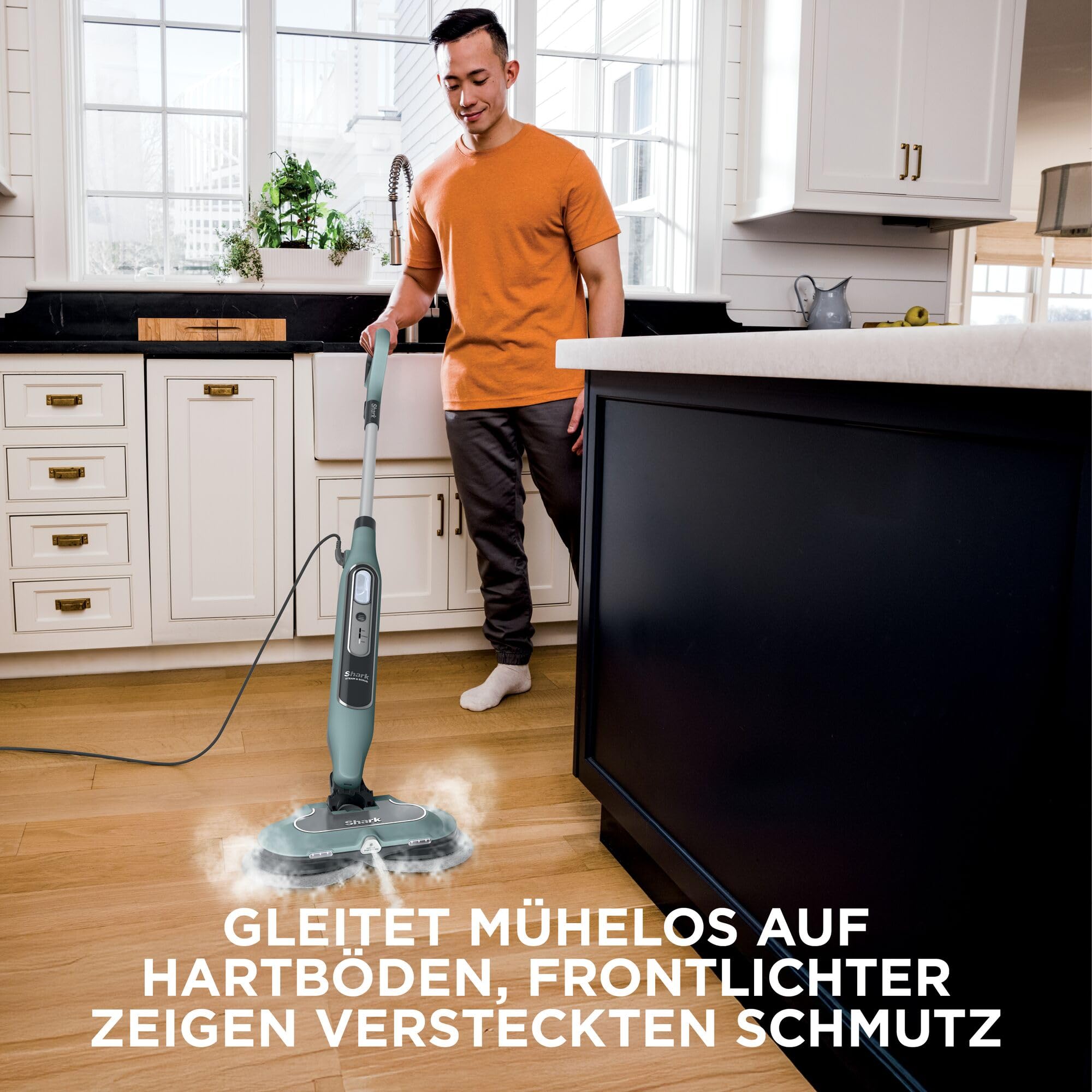 Shark Dampfreiniger Mop, automatisch, mit Steam Blaster, 6 Schmutzfänger-Pads, 3 Dampfstufen, bei Flecken und Schmutz, hygienische Reinigung für versiegelte Hartböden, 8m Kabel, Salbei-Grün, S8201EUCP 5