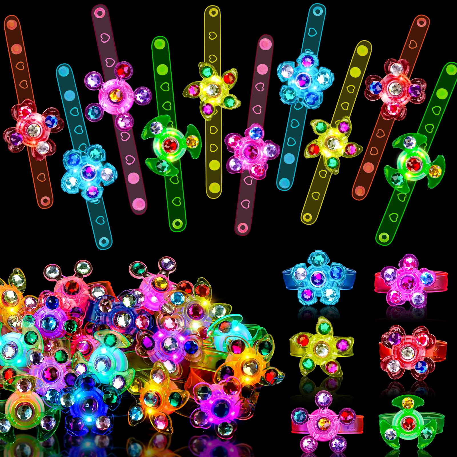 24Pcs Light Up Spinner Bracelets Bulk Toy, LED Bracelets Party Favors for Kids 4-8 8-12, Party Goodie Bag Fillers Treat Stuffers Classroom Prizes Christmas Halloween Return Gifts for Boys Girls