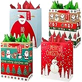 SPERPAND 12Pcs Large Christmas Gift Bags with Tissues, Reusable Treat Bags with Handles, Tote Goodie Bags and Holiday Gift Bags Bulk for Xmas Gifts Decorations