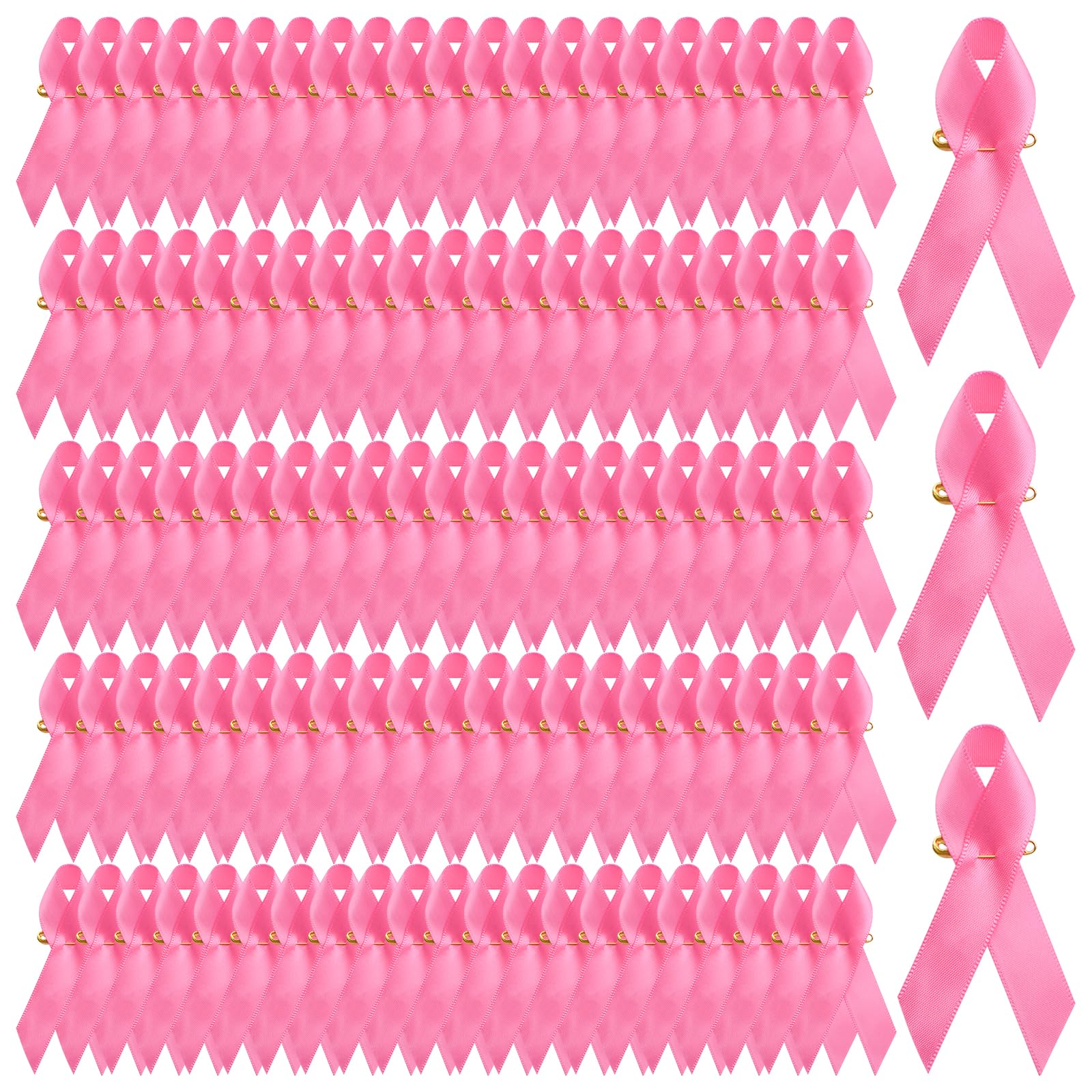 WANDIC Pink Ribbon Pins, 500 Pcs Satin Pink Pins Breast Cancer Awareness Badge Pink Ribbon Brooch with Safety Pins for Women and Men Activity Clothing Decoration（2.95 * 1.57inch）