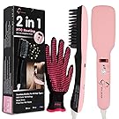 2-in-1 Ionic Hair Straightener Brush PTC Heating Hair Straightening Irons 5 Heat Settings for Different Hair Types 360 Rotatable Power Cord with Heat Resistant Glove