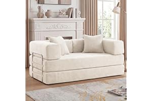 Convertible Sleeper Sofa Bed, 63" Boneless Futon Couch, Corduroy Loveseat with Fixed-Shape Frame, 5-in-1 Folding Floor Sofa B