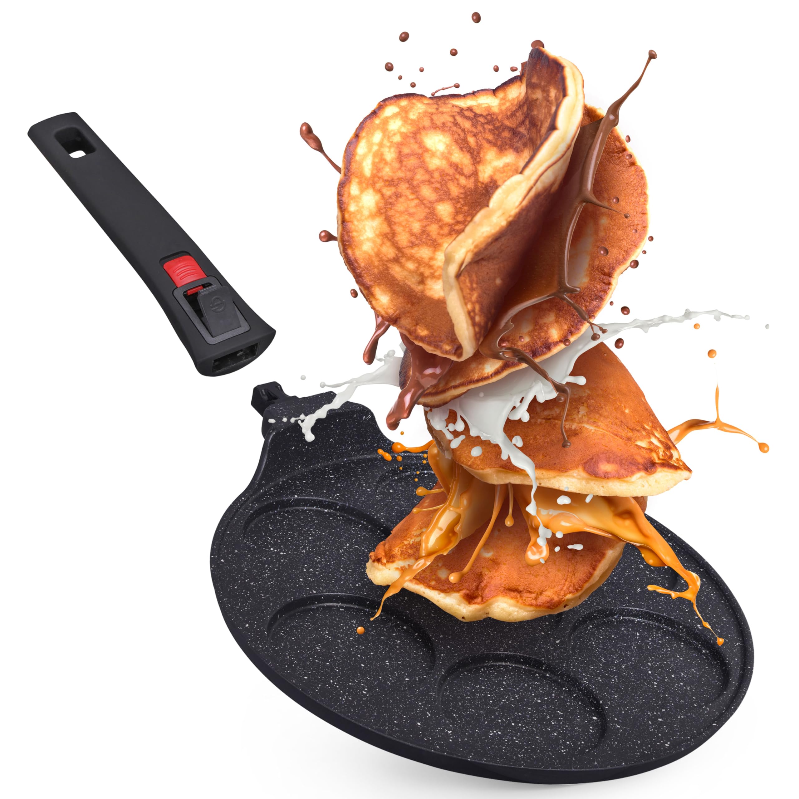 INTIGNIS Pancake Pan Nonstick - Multi Hole Mini Pancake Maker with Removable Handle, 7 Hole American Style Crepe & Pancake Pan for Perfect, Frying Eggs, Uthappam, Induction Compatible (7 - Smart)