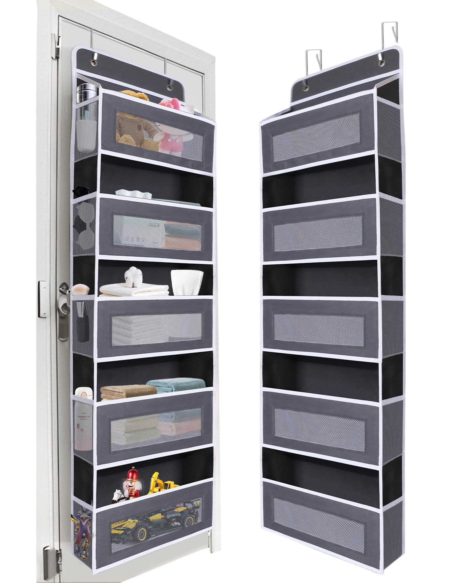 Photo 1 of TIDY SAVANT Over The Door Organizer 44LB Capacity with 5 Large Pockets & 10 Mesh Side Pockets, Clear Window Anti-Tilt Hanging Storage for Nursery, Bathroom, Pantry - Dark Grey, 1 Pack