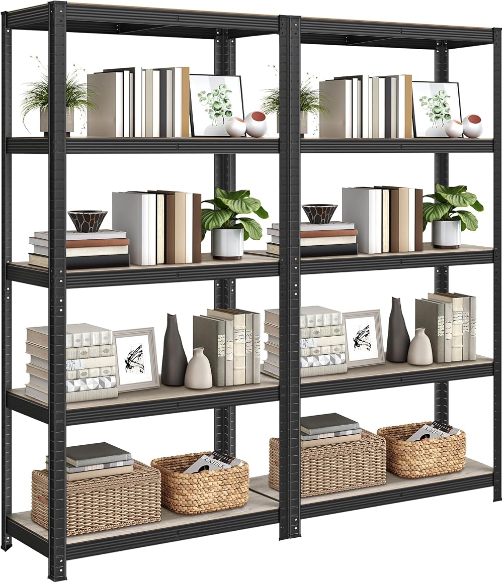 SONGMICS Set of 2 Shelving Units 40 x 90 x 180 cm 875 kg Load Greige/Black