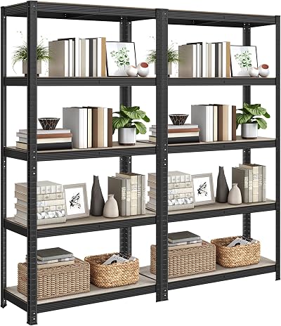 SONGMICS Shelving Unit 40 x 90 x 180 cm Industrial Greige Black GLR040B21