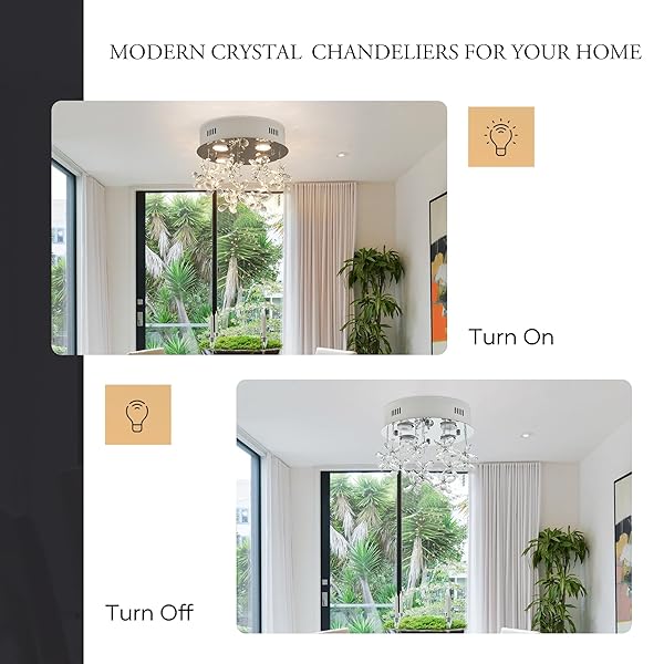 AOL FURIN 4-LIGHTS MODERN CHANDELIER K9 CRYSTAL LIGHTING FIXTURE,11.8 INCH ROUND SILVER STAINLESS STEEL FLUSH MOUNT CEILING LIGHTS FOR BEDROOM FOYER HALLWAY DINING ROOM,GU10 BULBS INCLUDE