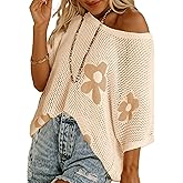 SELINK Flower Crochet Tops for Women Short Sleeve Hollow Out Sweaters Swimsuit Cover Ups Lightweight Knit Pullover