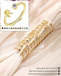 FUNEIA Initial Birthstone Rings for Women Non