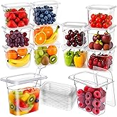 PYQTH 12 Pack Plastic Clear Food Pans with Lids, 1/9 Size 6'' Deep Commercial Stackable Polycarbonate Pans Hotel Food Storage Pan with 1 Pcs Spoon for Fruits Vegetables