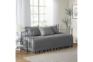 Comfort Spaces Daybed Cover- Luxe Double Sided -Quilting, All Season Cozy Bedding with Bedskirt, Matching Shams, 75'x39' Charcoal Grey 5 Piece
