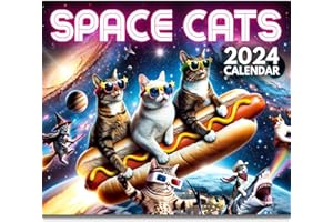 LOOKIN’ FRIDAY Space Cats Wall Calendar 2024 | Funny Cat Themed Gifts For Cat Lovers Featuring Shark Cat, Tuxedo Cat, Grumpy Cat & Other Silly Space Fun
