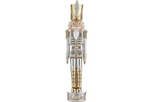 Haute Decor 37 Inch Tall Christmas Nutcracker (Silver, Gold) - Large Christmas Nutcracker for Front Porch or Interior Holiday Decor