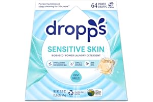 Dropps Sensitive Skin Laundry Detergent Pods, Crisp Breeze (64 Count) - Dermatologist Tested Laundry Pods - HE Compatible Laundry Supplies for Clean Clothes, Vegan & Dye-Free