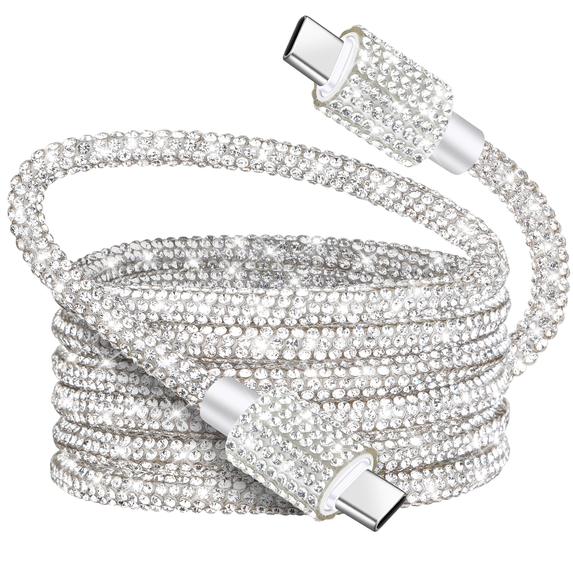 Photo 1 of XNMOA USB C to USB C Cable Fast Charging Cord Type C Cable for iPhone 17 Air Pro Max Nylon Braided Rhinestones Bling iPhone Charger Cord for iPhone 16 15 Plus Pro Max iPad Air Samsung S25 S24