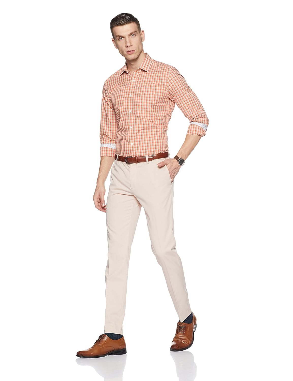 peter england men's checkered slim fit formal shirt