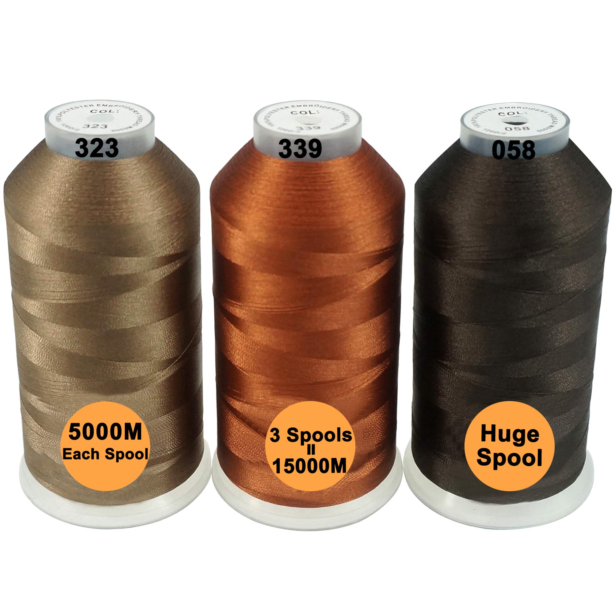 New brothread Set of 3 Different Brown Colors Polyester Machine Embroidery Thread Huge Spool 5000M for All Embroidery Machines